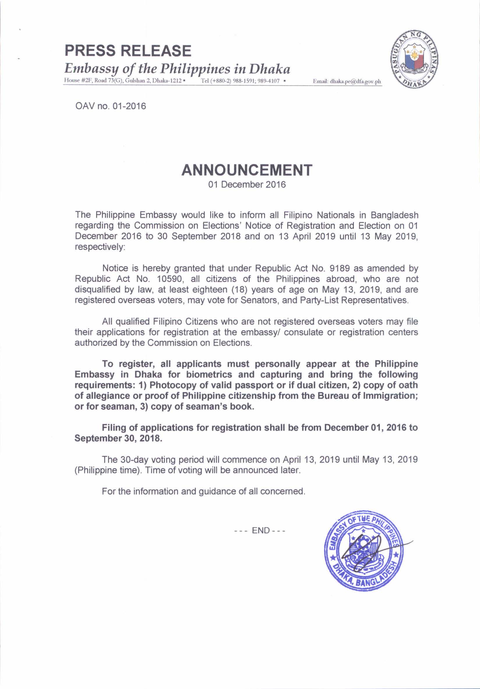 Commission on Elections Notice of Registration and Election