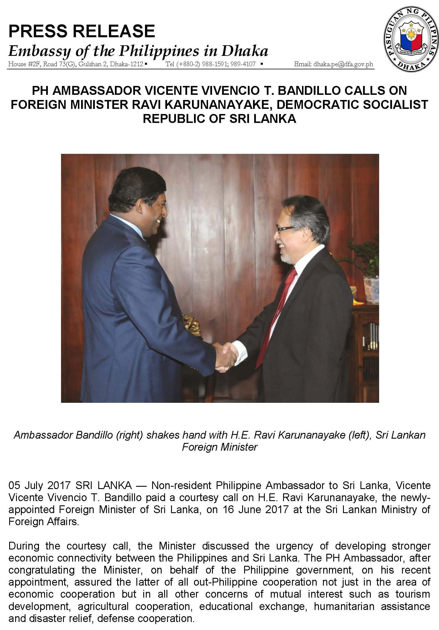 Call on Hon. Ravi Karunanayake Foreign Minister of Sri Lanka Page 1