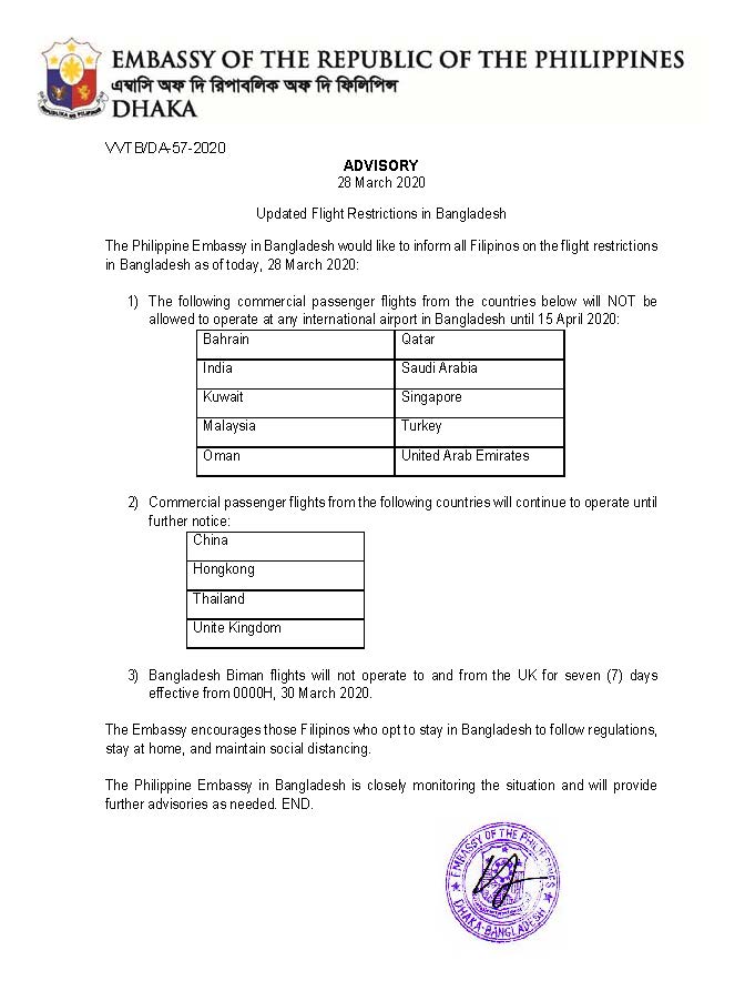 ADVISORY Update Flight Restrictions in Bangladesh