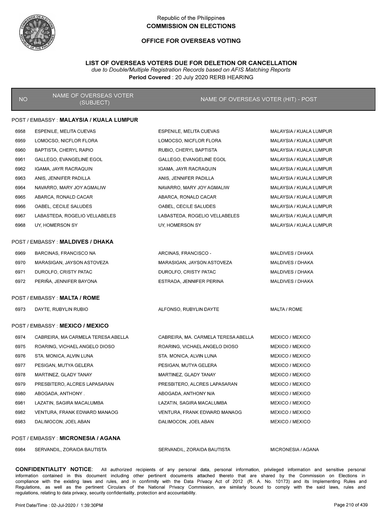 Notice of Hearing AFIS matching report Page 3