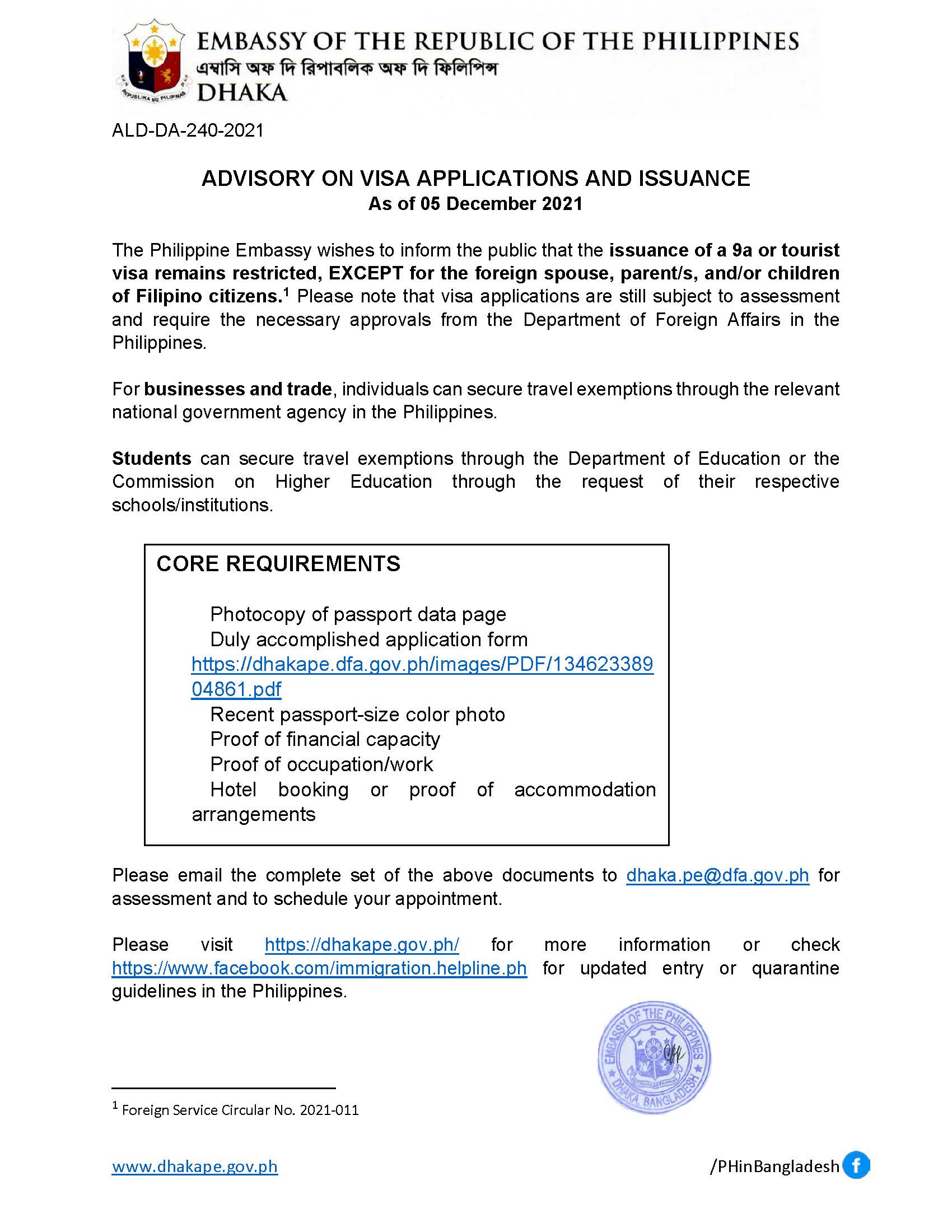 ALD DA 240 2021 ADVISORY VISA APPLICATIONS