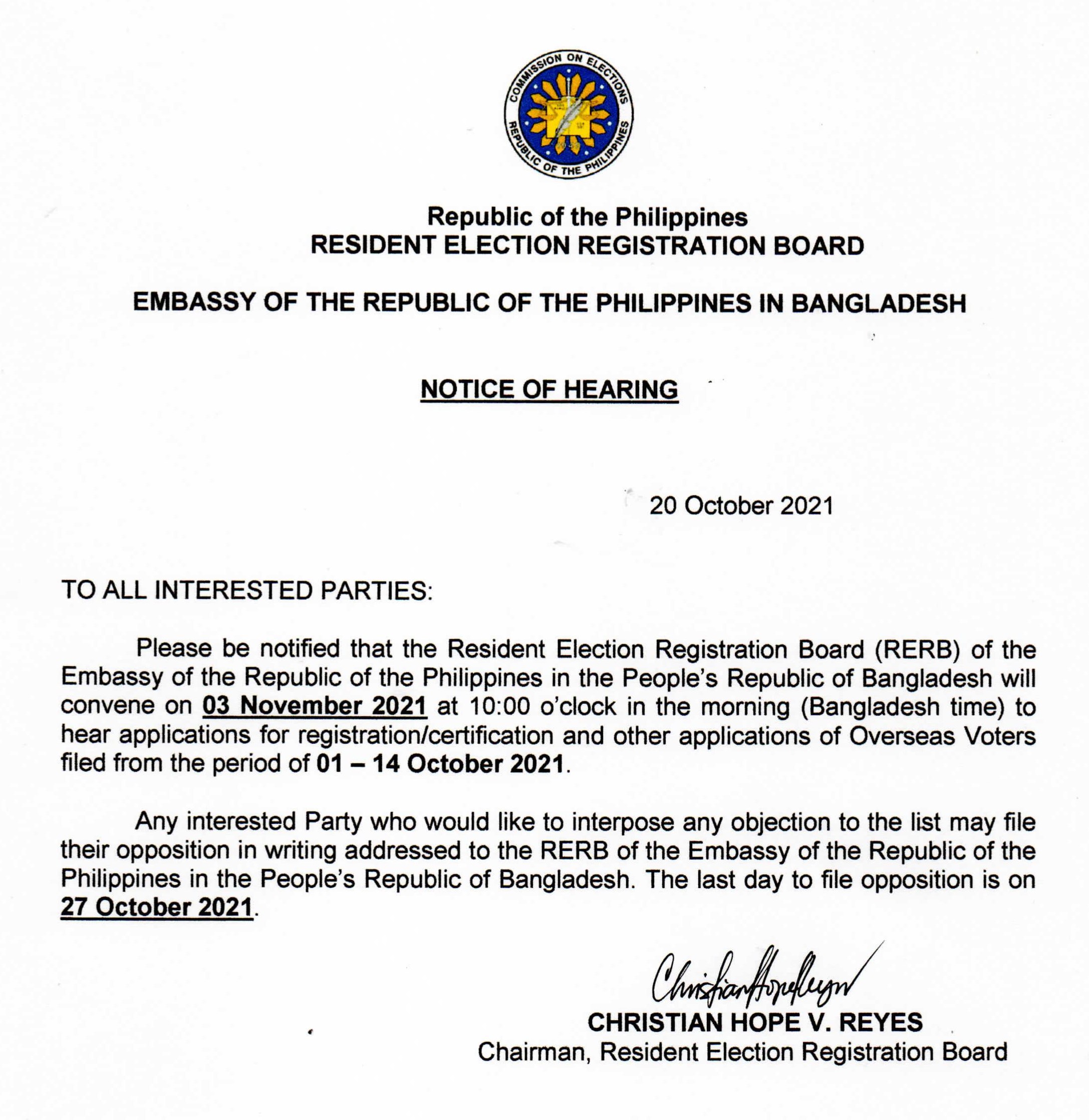 Notice of Hearing